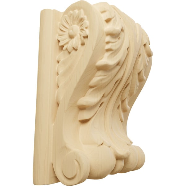 Ekena Millwork 4 1/4"W x 2 1/2"D x 5 1/2"H Medium Acanthus Block w/ Backplate Wood Corbel, Alder CORW04X03X06ABAL - main